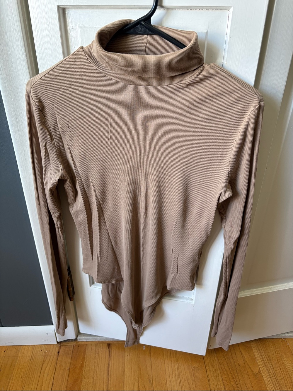 H&M Long Sleeve Turtleneck Bodysuit in Taupe